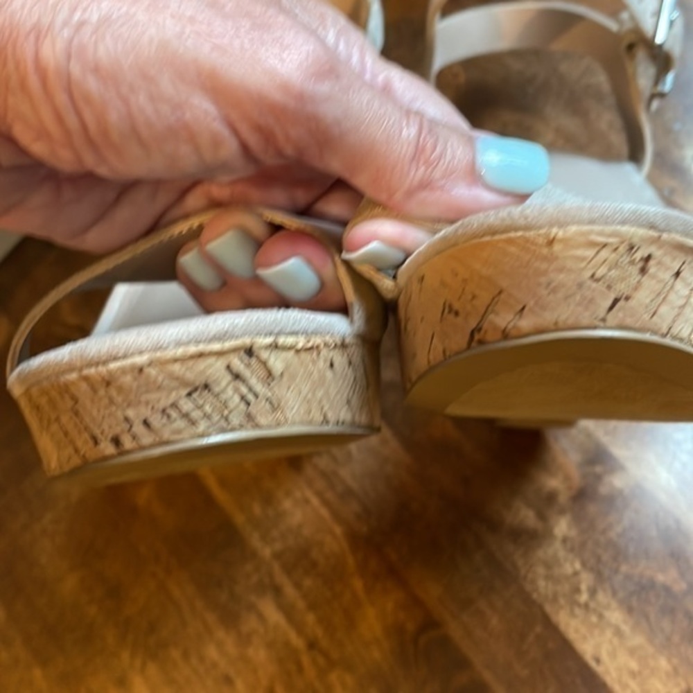 Charles Charles David Neutral‎ Cork Platform Wedge Ankle Strap Sandals Womens 10 - Picture 4 of 10